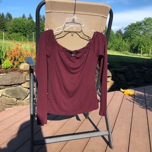 maroon off the shoulder crop top